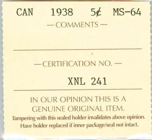 fullMatchVisible1938MS64ICCS