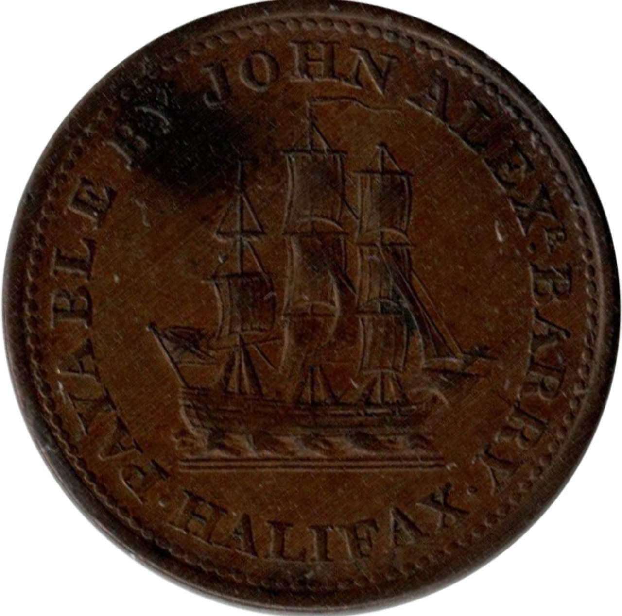 fullMatchVisibleHalfpenny Token; Small Bust; 7 Leaves; Copper; Coinage AxisAU50ICCS