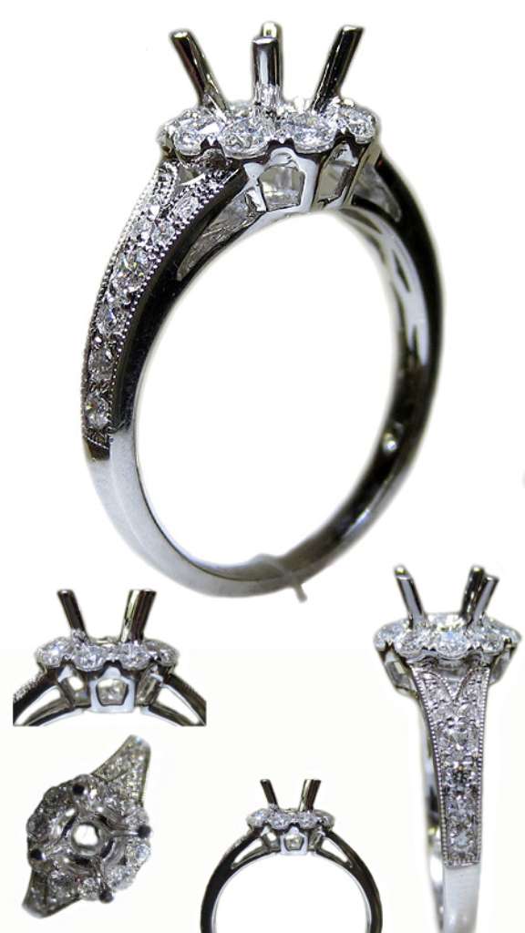 Ladies' 18kt white gold fancy engagement ring semi-mounting