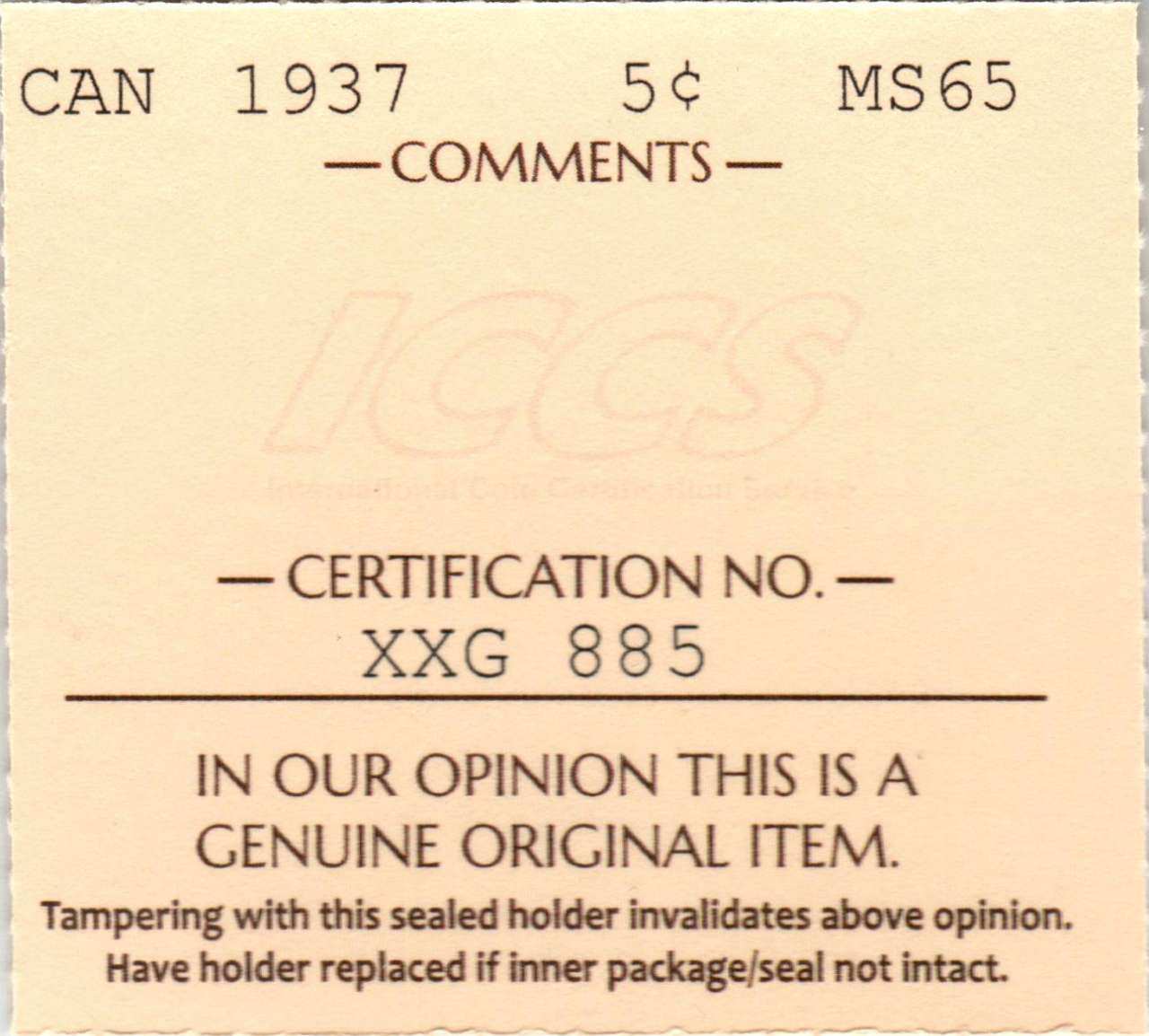 fullMatchVisible1937MS65ICCS #2