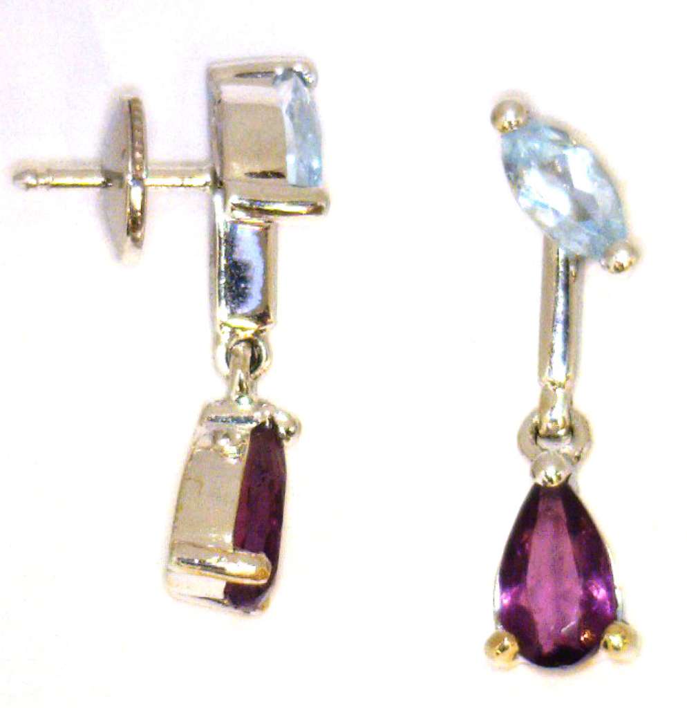 Ladies' 18kt white gold amethyst and blue topaz earrings