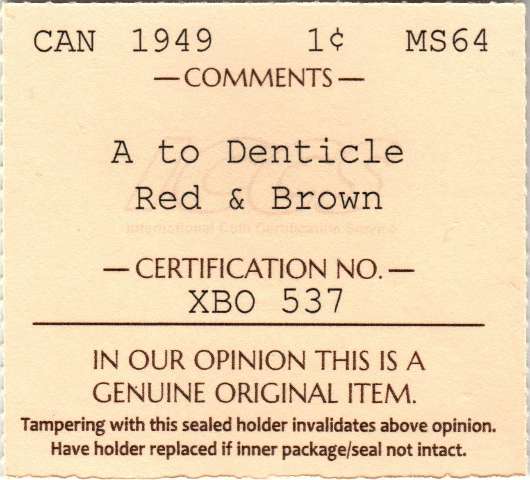 fullMatchVisible1949; A To Denticle; Red & BrownMS64ICCS