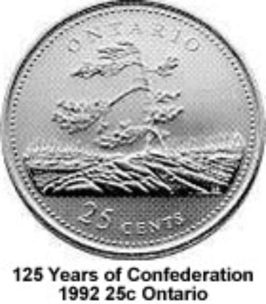 Canada Base Metal 1992 25 Cents Ontario - 125th Anniv of Confederation  BU