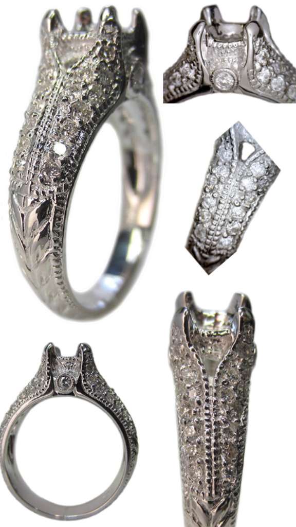 Ladies' 18kt white gold fancy engagement ring semi-mounting