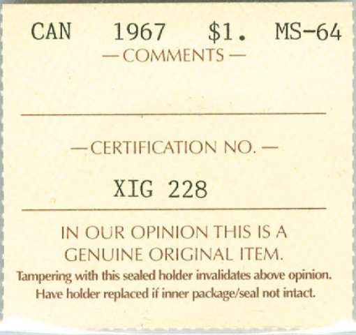 fullMatchVisible1967MS64ICCS