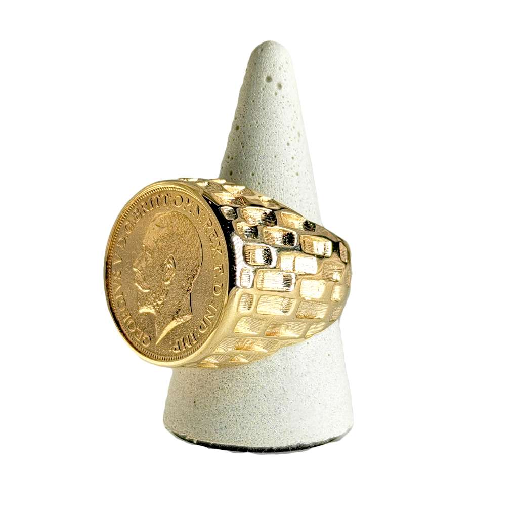 Coin Brick Pattern 10kt yellow gold coin ring designed in brick pattern style