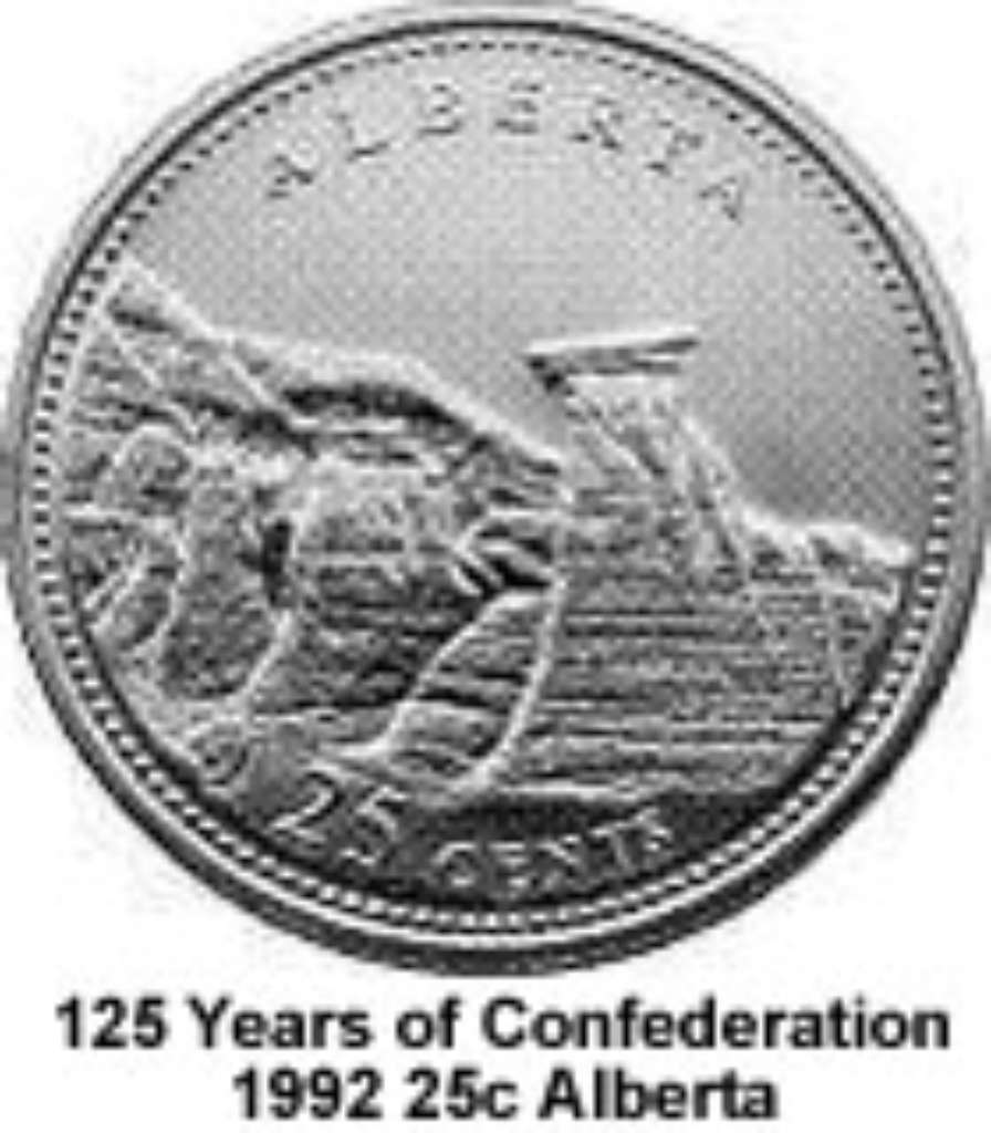 Canada Base Metal 1992 25 Cents Alberta - 125th Anniv of Confederation BU