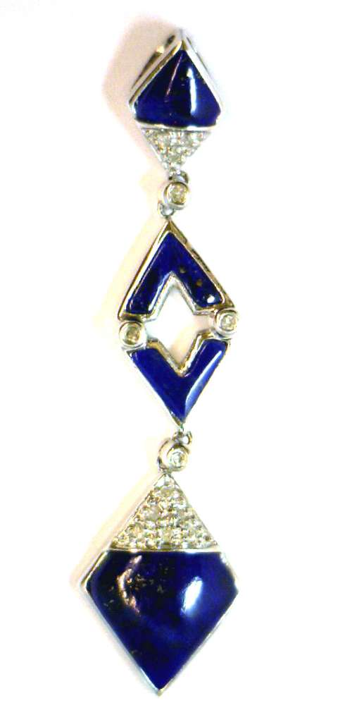 14kt white gold lapis pendant, 4 lapis=3.31cttw, 13D=0.08cttw