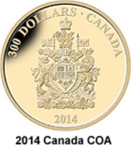 Canada Gold 2014 $300 Canada Coat of Arms 1.125oz, .583