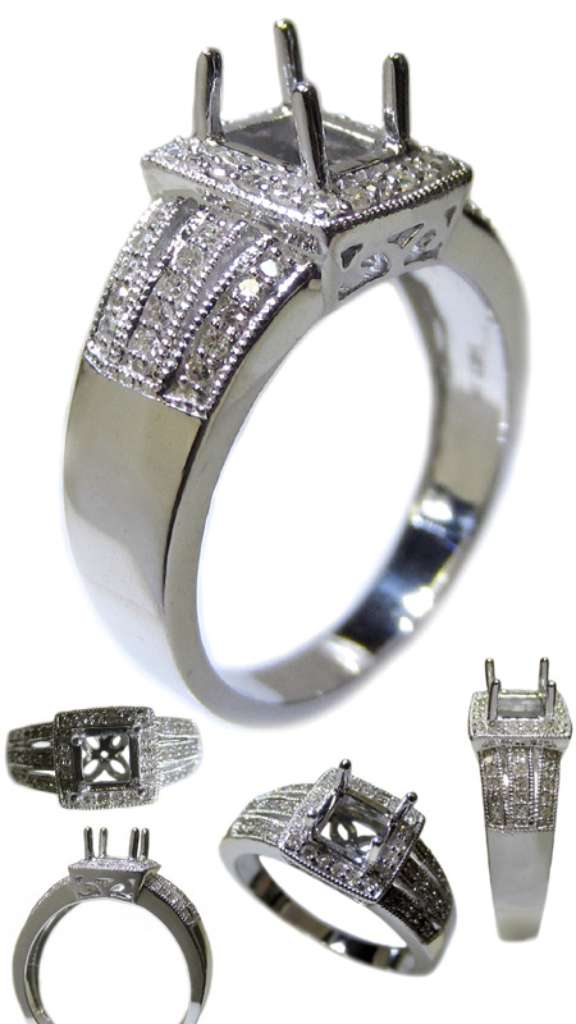 Ladies' 14kt white gold fancy engagement ring semi-mounting