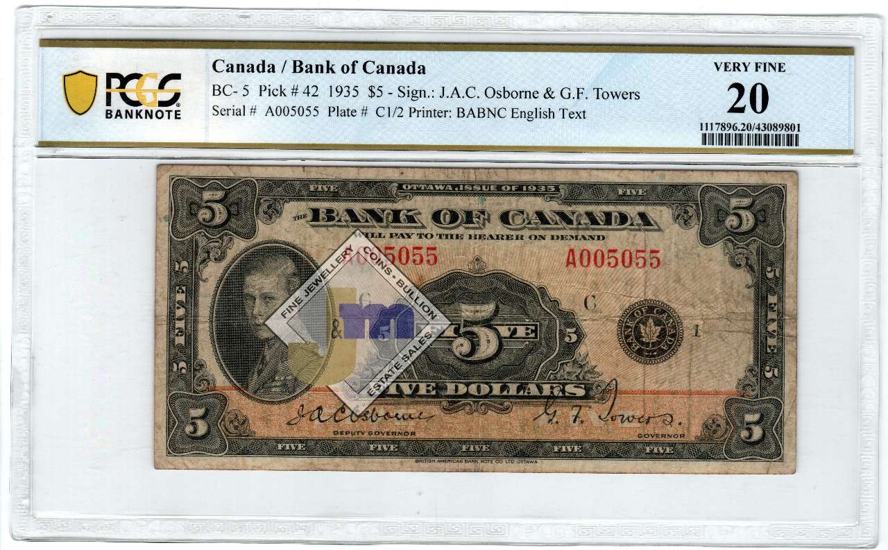 fullMatchVisibleEnglish, BanknoteVF20PCGS