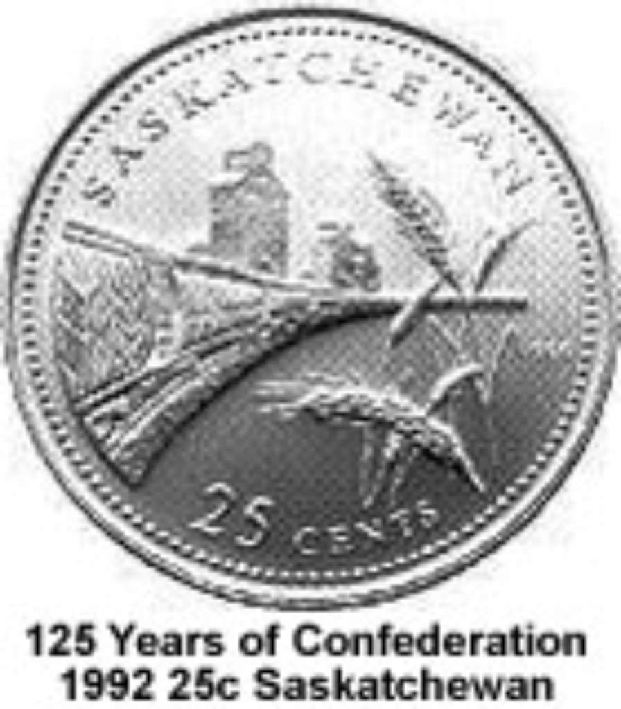 Canada Base Metal 1992 25 Cents Saskatchewan - 125th Anniv of Confederation  BU