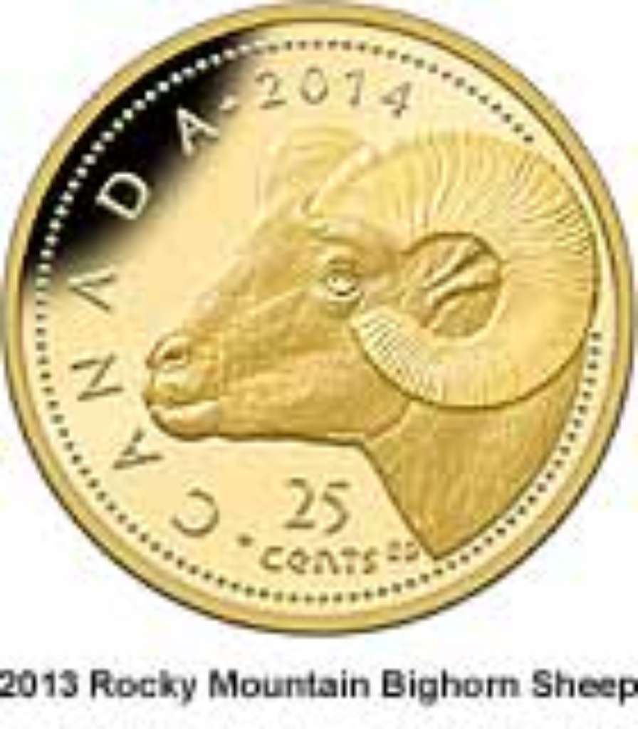 Canada Gold 2014 25 Cents Bighorn Sheep .016oz, .9999
