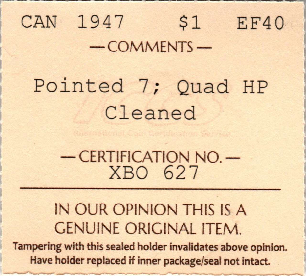 fullMatchVisible1947 Pointed 7; Quadruple HP; Cleaned;EF40ICCS