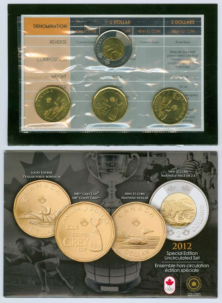 2012 Brilliant Uncirculated Set of 4 Canadian Coins (Proof-like Set) - Special Edition Grey Cup