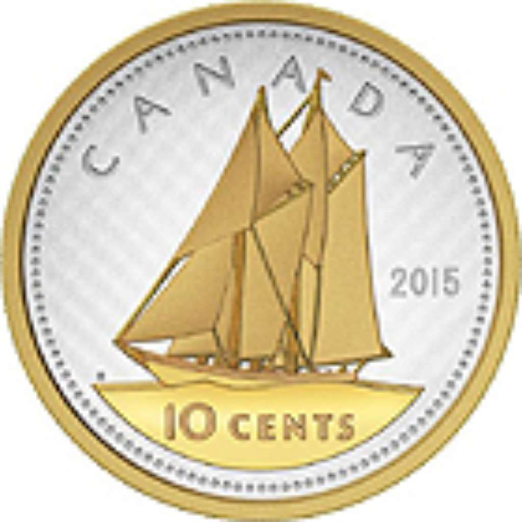 Canada Silver 2015 10 Cents 5oz Bluenose, Gilded 5oz, .925