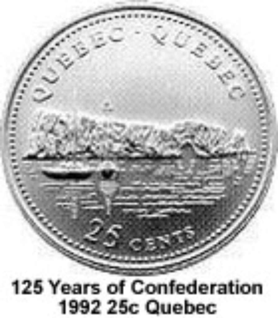 Canada Base Metal 1992 25 Cents Quebec - 125th Anniv of Confederation  BU