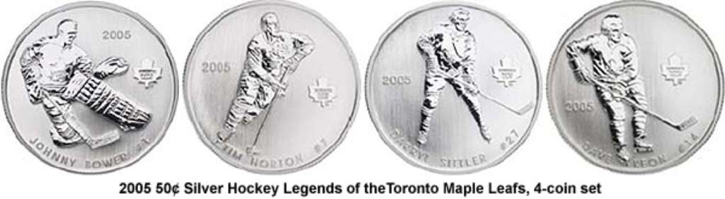 Canada Silver 2005 50 Cents Set NHL Legends Toronto Maple Leafs, 4-coins .277oz, .925