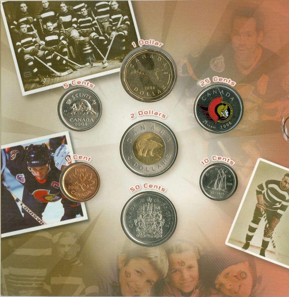 Canada Base Metal 2007 Set NHL Team Gift, Ottawa Senators, Logo, incl. coloured 25c, 6-coins