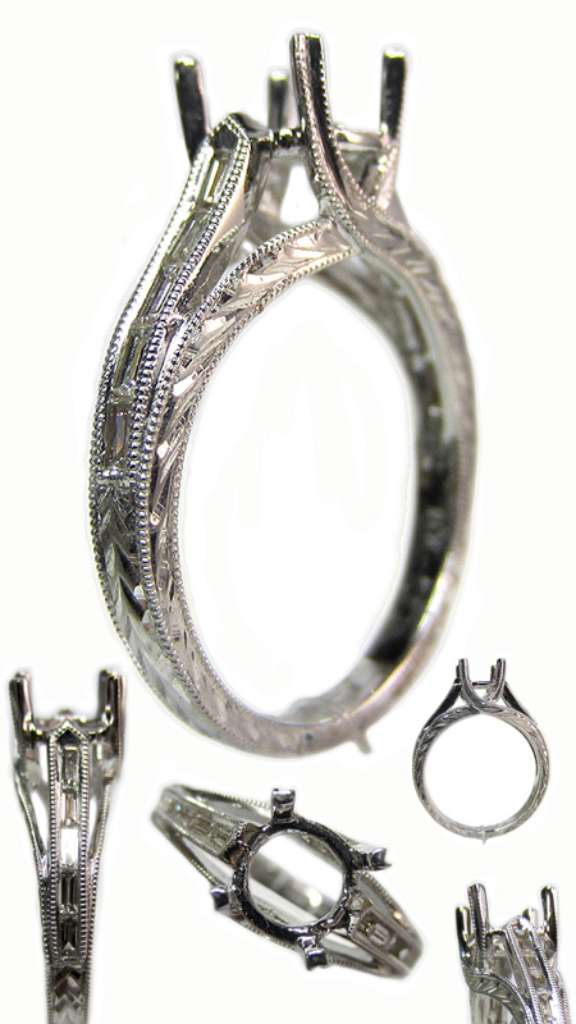Ladies' 18kt white gold fancy engagement ring semi-mounting
