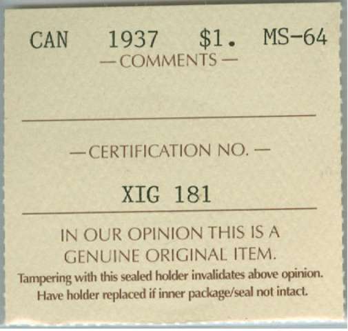 fullMatchVisible1937MS64ICCS #6