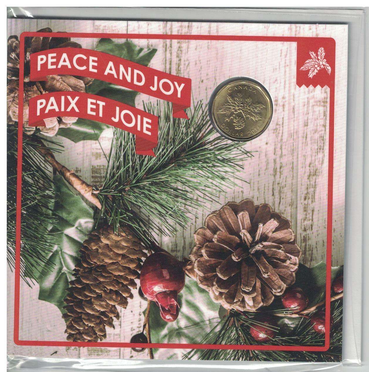 Canada Base Metal 2016 Set Peace and Joy incl.  $1 Holly Leaves and Pine Cone, Folder, 5-coins