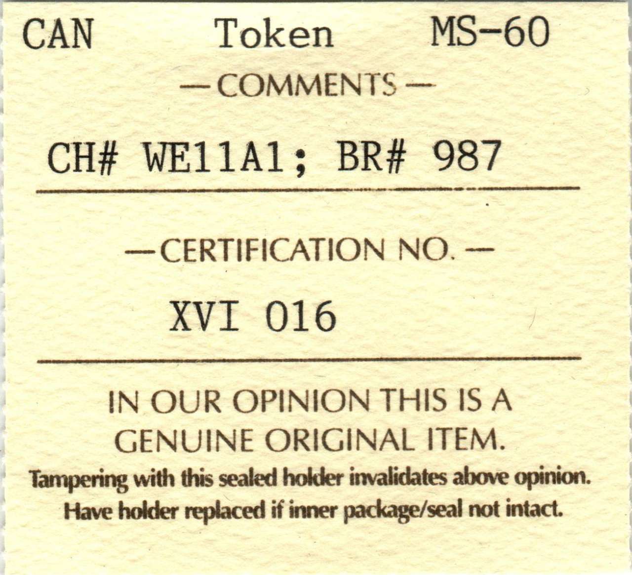 fullMatchVisibleToken; (undated); Ten Leaves; Large Centre LockMS60ICCS