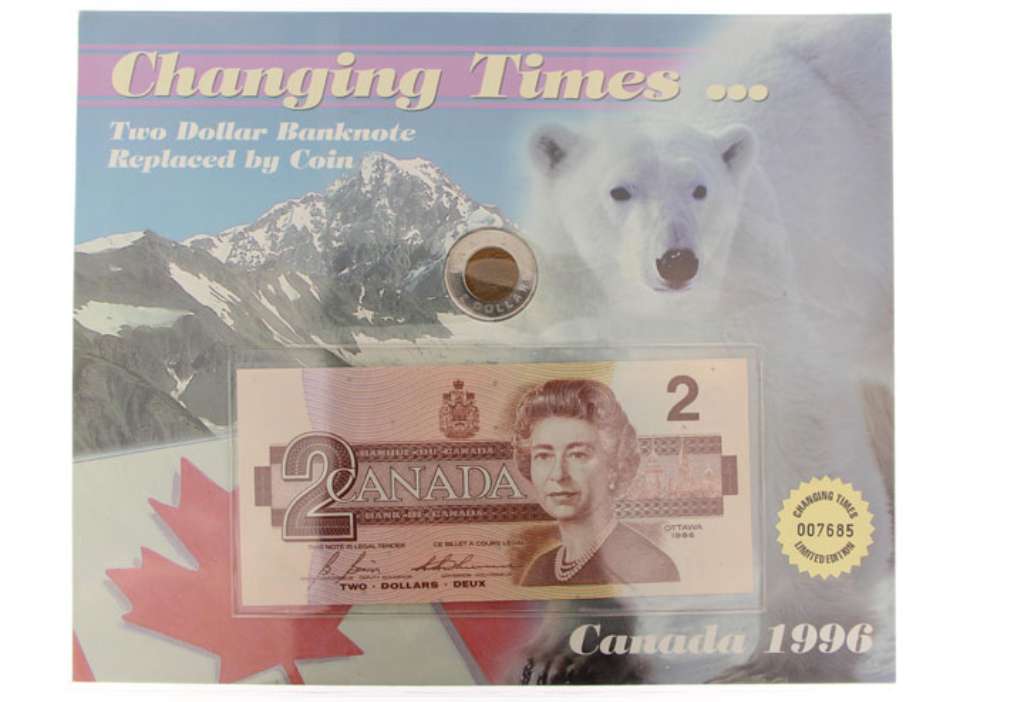 Canada Base Metal 1996 $2 Set Polar Bear, Changing Times, Coin and Banknote PF
