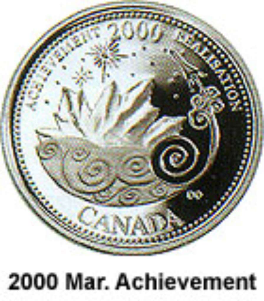Canada Base Metal 2000 25 Cents March, Achievement - Millenium 2000 BU