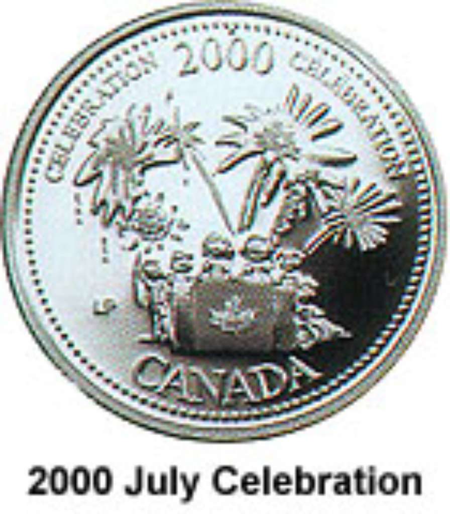 Canada Base Metal 2000 25 Cents July, Celebration - Millenium 2000 BU