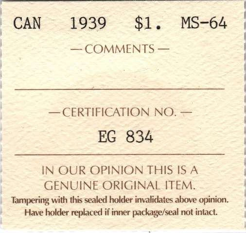 fullMatchVisible1939MS64ICCS