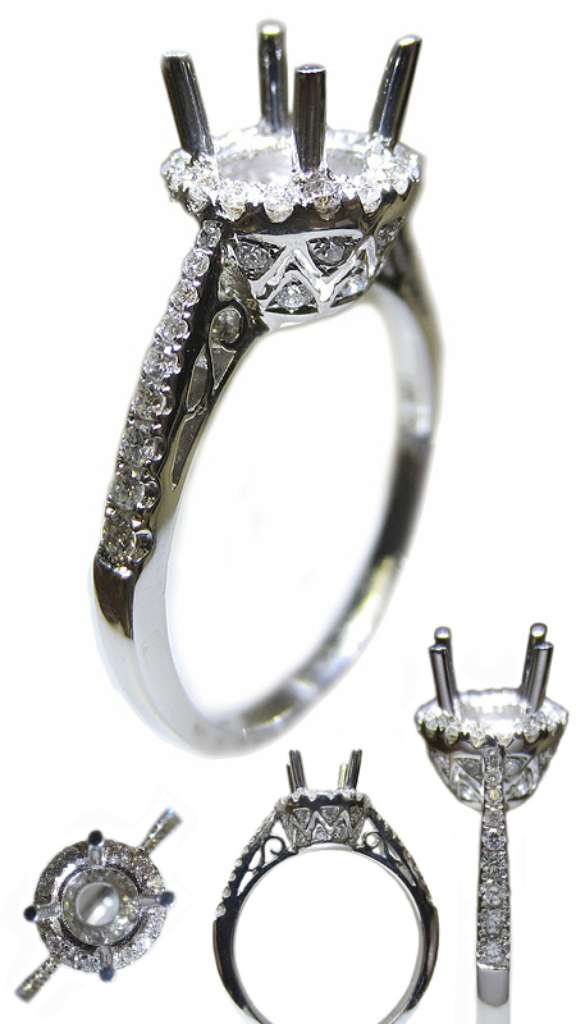 Ladies' 18kt white gold fancy engagement ring semi-mounting