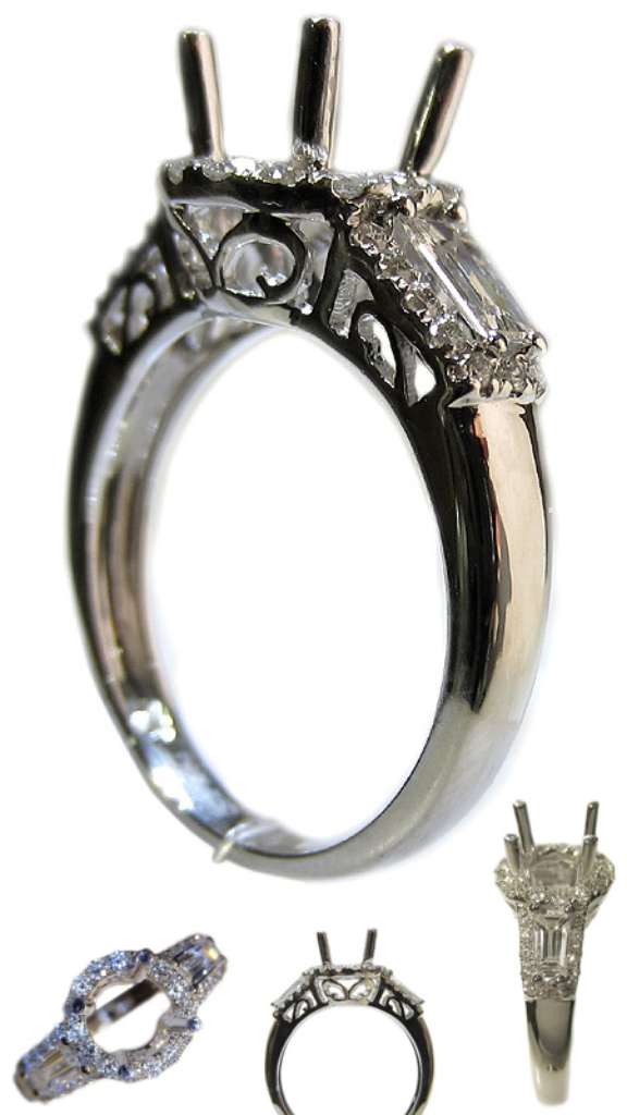 Ladies' 18kt white gold fancy engagement ring semi-mounting