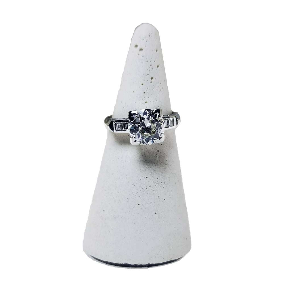 Platinum ring with 1.32ct old European cut diamond on display